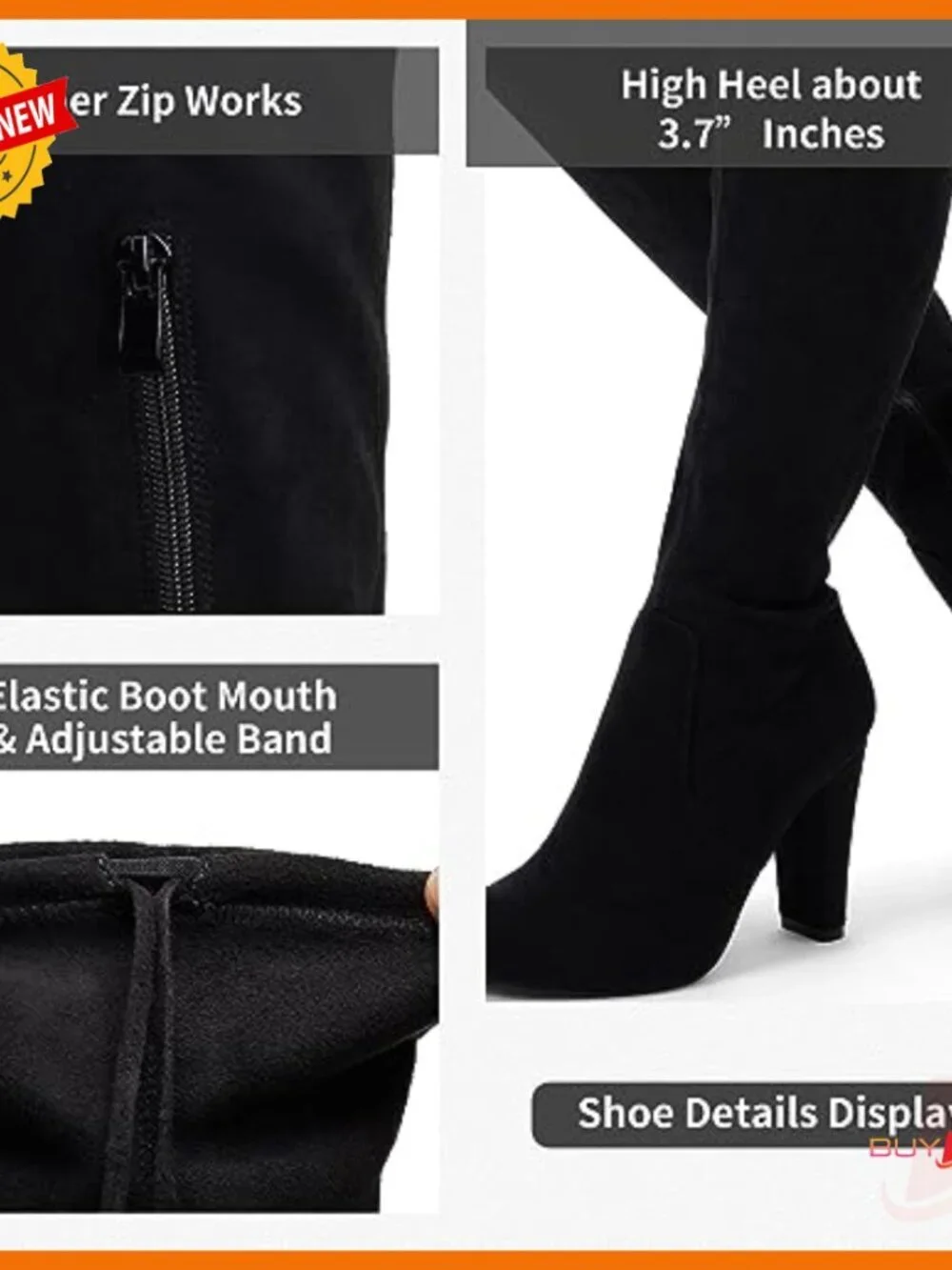 Women's Suede Thigh High Over Knee Boots with Chunky Heel Inner Zipper